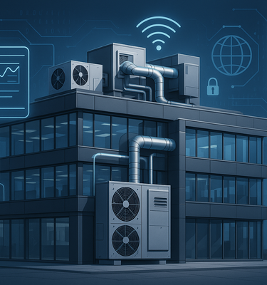 Een modern zakelijk gebouw voorzien van een HVAC installatie waar het thema remote control en monitoring van toepassing is